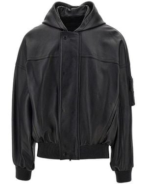 Balenciaga Nappa Leather Hooded Bomber Jacket - Black