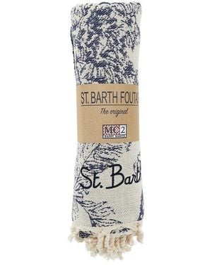 MC2 Saint Barth Cotton Beach Towel With Jungle Oceania Motif - White