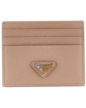 Prada Saffiano Leather Cardholder With Logo - Natural