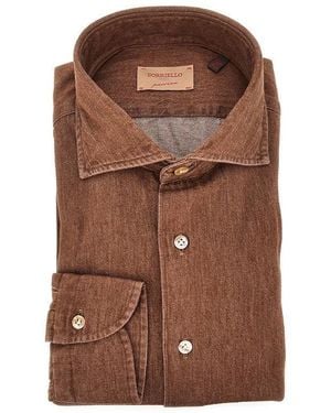 Borriello Denim Effect Cotton Shirt - Brown