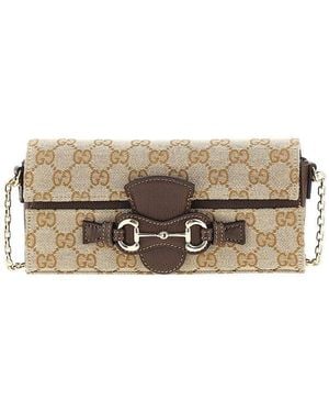 Gucci Gg Canvas Clutch With Horsebit Detail - Metallic