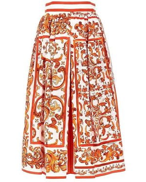 Dolce & Gabbana Majolica Print Poplin Midi Skirt - Orange