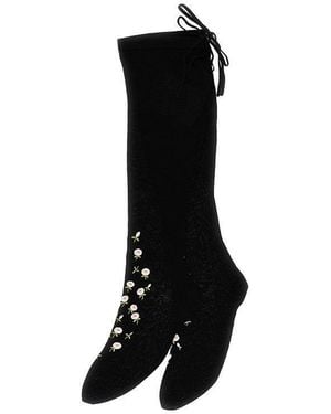 Prada Embroidered Roses Over-The-Knee Socks - Black