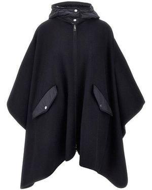 Moncler Wool-Blend Cape With Nylon Details - Blue