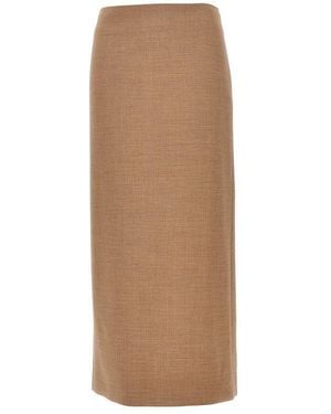 ARMARIUM 'Jackie' Stretch Wool Midi Skirt - Brown