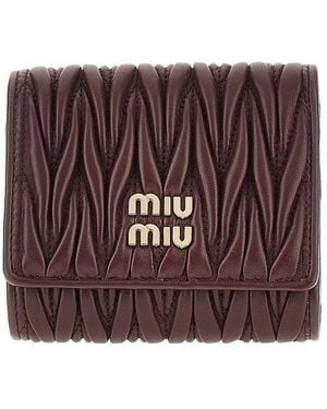 Miu Miu Matelassé Nappa Leather Twi-Fold Wallet - Brown