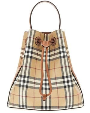 Burberry Small Bucket Bag With Check Motif - Natural