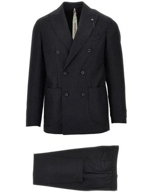Santaniello Flannel Double-Breasted Tailored Suit - Black