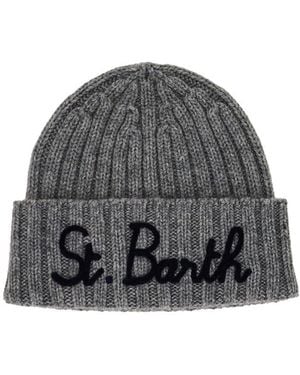 MC2 Saint Barth Wool-Blend Beanie Hat With Logo Embroidery - Grey
