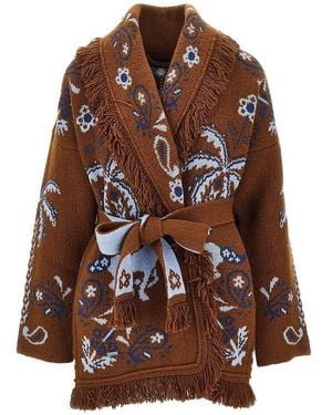 Alanui Island Roots Jacquard Wool Cardigan - Brown