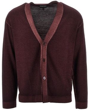 Emporio Armani Virgin Wool Knitting Cardigan - Purple