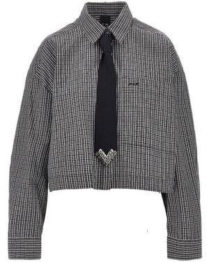 Pinko Check Cropped Shirt With Necktie - Grey