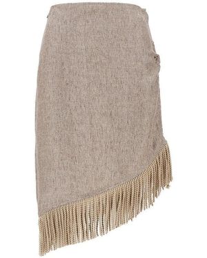 Emporio Armani Fringed Linen Canvas Skirt - Natural