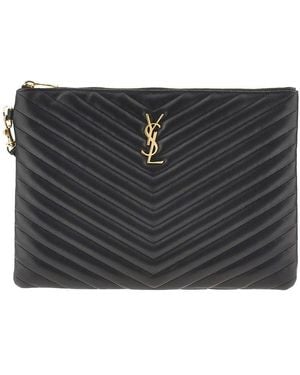 Saint Laurent 'Cassandre' Leather Tablet Holder Pouch - Black