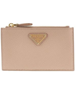 Prada Saffiano Leather Cardholder Pouch - Natural