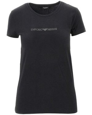 Emporio Armani Strass Logo Organic Cotton T-Shirt - Black