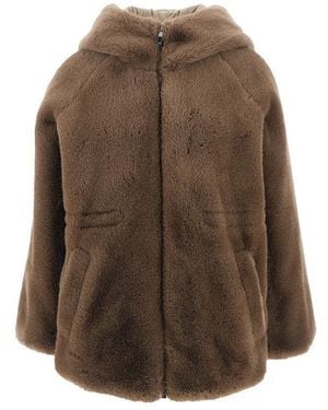 Emporio Armani Faux Fur And Nylon Reversible Jacket - Brown