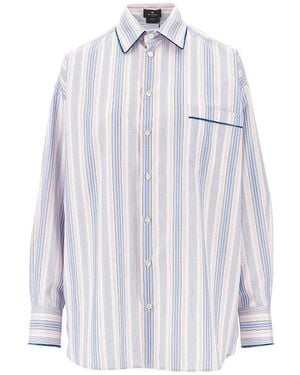 Etro Striped Shirt With Velvet Piping - White