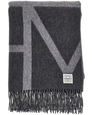 TOTEME Brushed Wool Monogram Scarf - Grey