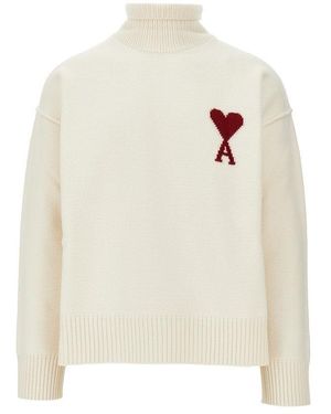 Ami Paris De Coeur' Turtleneck Sweater - White