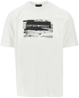 Emporio Armani Logo Embroidery And Print T-Shirt - White
