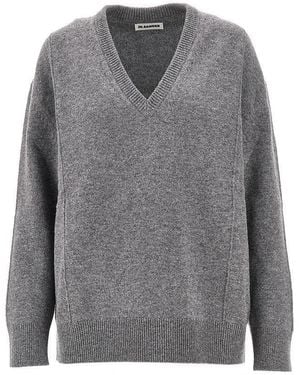 Jil Sander Pullover Con Scollo A V - Grigio