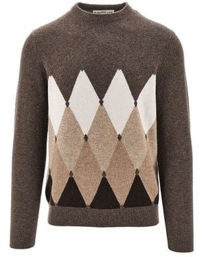 Ballantyne Lozenge Cashmere Crewneck Sweater - Brown
