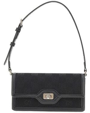 Gucci GG Jacquard Leather Mini Top-Handle Bag - Black