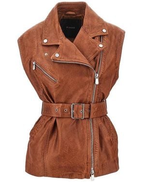 Pinko Leather Biker Vest - Brown