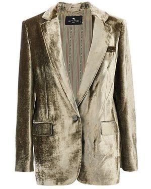 Etro Velvet Single-Breasted Jacket - Green