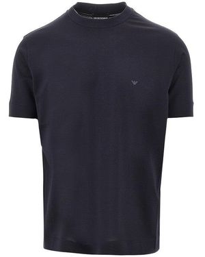 Emporio Armani Lyocell And Cotton Blend T-Shirt With Logo - Blue