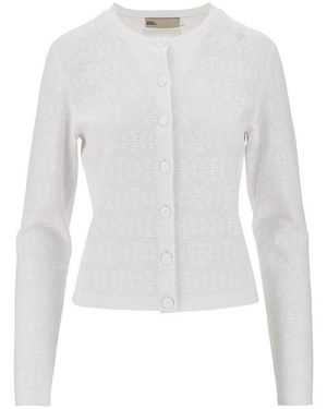 Tory Burch T Monogram Pointelle Knit Cardigan - White