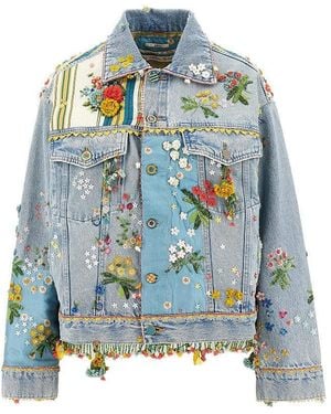 Péro Embroidered Denim Jacket - Blue