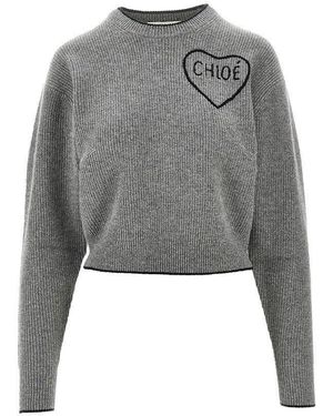 Chloé Logo Embroidery Cropped Jumper - Grey