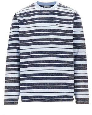 Arte' Cotton T-Shirt With Striped Motif - Blue
