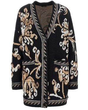 Etro Jacquard Wool Cardigan - Black