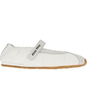 Miu Miu Nylon And Suede Leather Ballet Flats - White