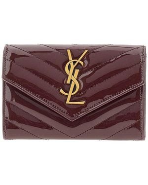 Saint Laurent Patent Leather Wallet With Cassandre Logo - Purple