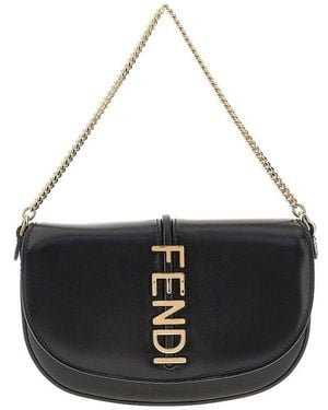 Fendi Leather 'Graphy' Pouch On Chain - Black