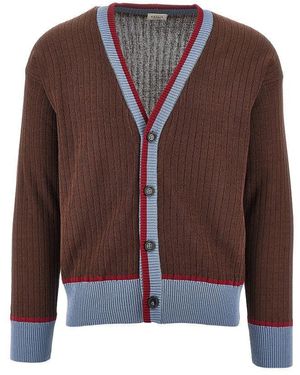 GALLIA KNIT Ribbed Cotton Cardigan - Brown