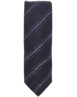 Brunello Cucinelli Slubbed Stripes Silk And Cotton Tie - Blue