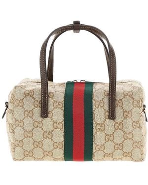 Gucci Mini 'Boston' Bag With Web Detail - Brown