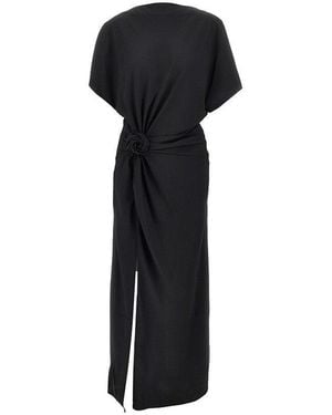 ROTATE BIRGER CHRISTENSEN Slit Long Dress With Rose Detail - Black