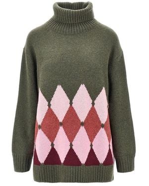 Ballantyne Lozenge Cashmere Turtleneck Jumper - Green