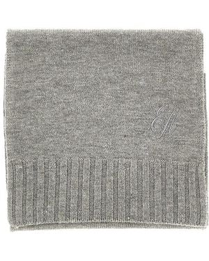 Emporio Armani Wool Scarf With Logo Embroidery - Gray