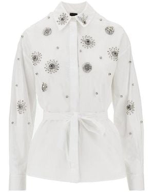 Pinko Poplin Shirt With Crystal Embroidered Details - White