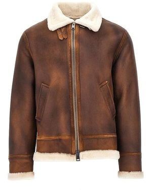 Dacute Waxed Shearling Aviator Jacket - Brown