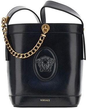 Versace Leather Bucket Bag With Medusa Patch - Blue