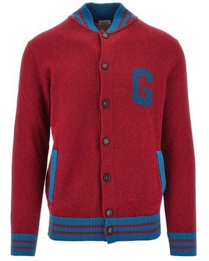 GALLIA KNIT Bouclé Cotton University Cardigan - Red