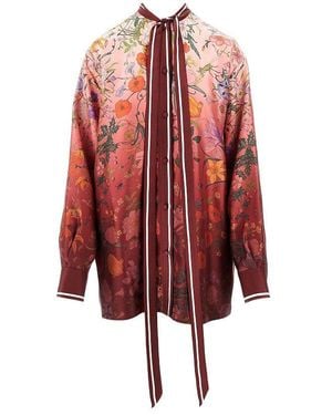 Gucci Printed Silk Shirt With Lavallière Collar - Red
